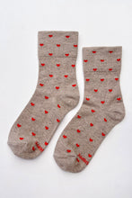 Load image into Gallery viewer, Heart Sneaker Socks - Latte/ Red