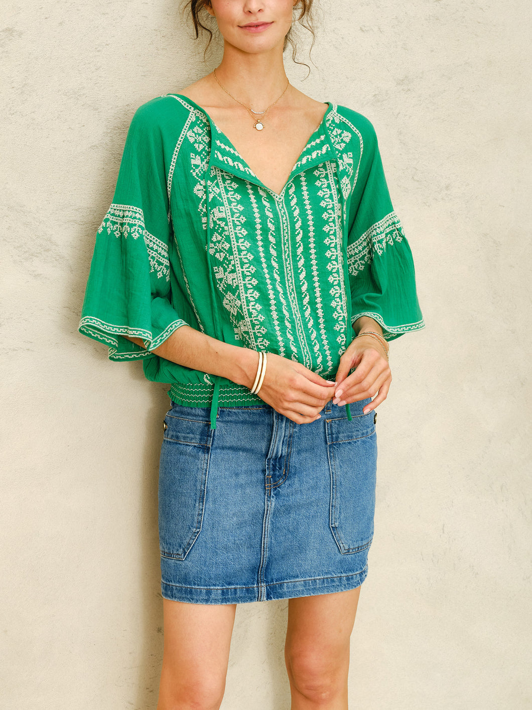 Lena Embroidered Top - Green