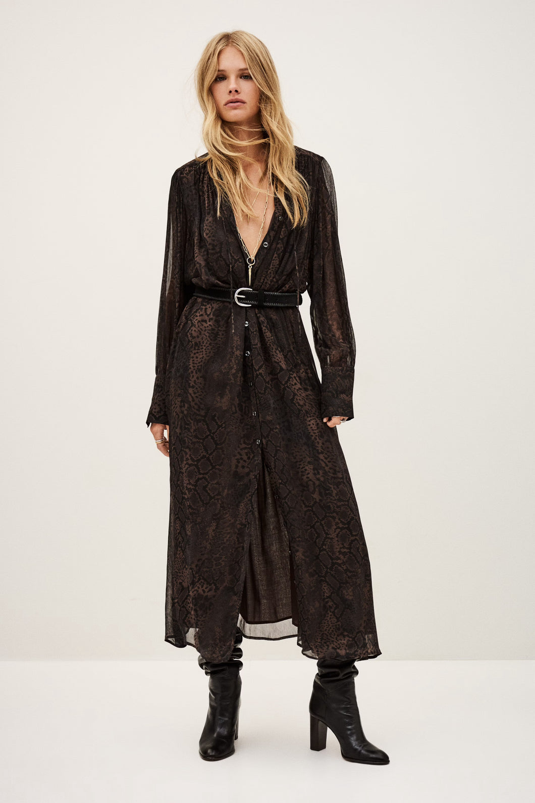 Sahara Midi Dress - Brown Print