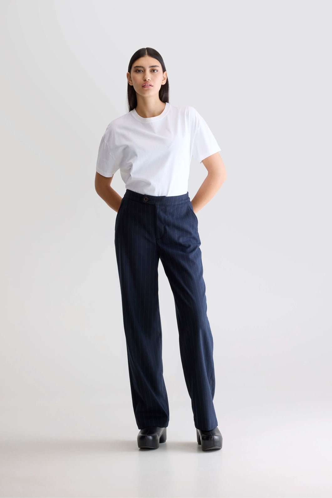 Tilla Relaxed Trousers - Navy Stripe