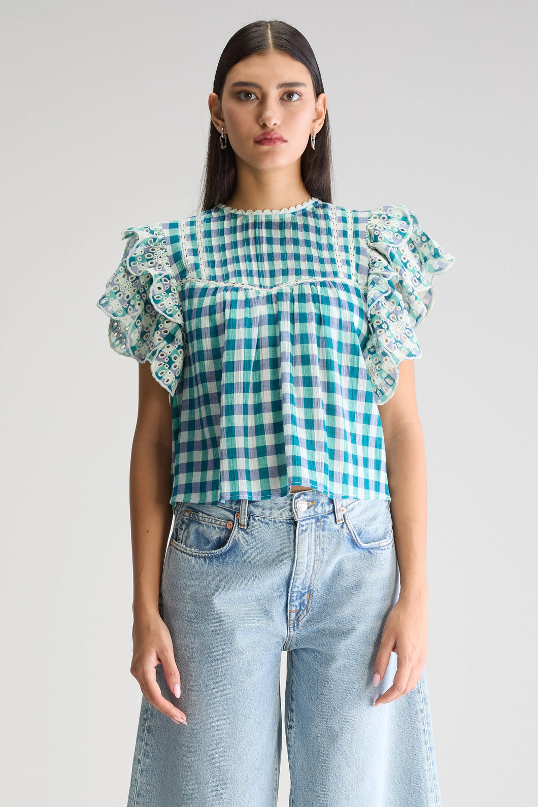 Hudalla Embroidered Blouse - Check