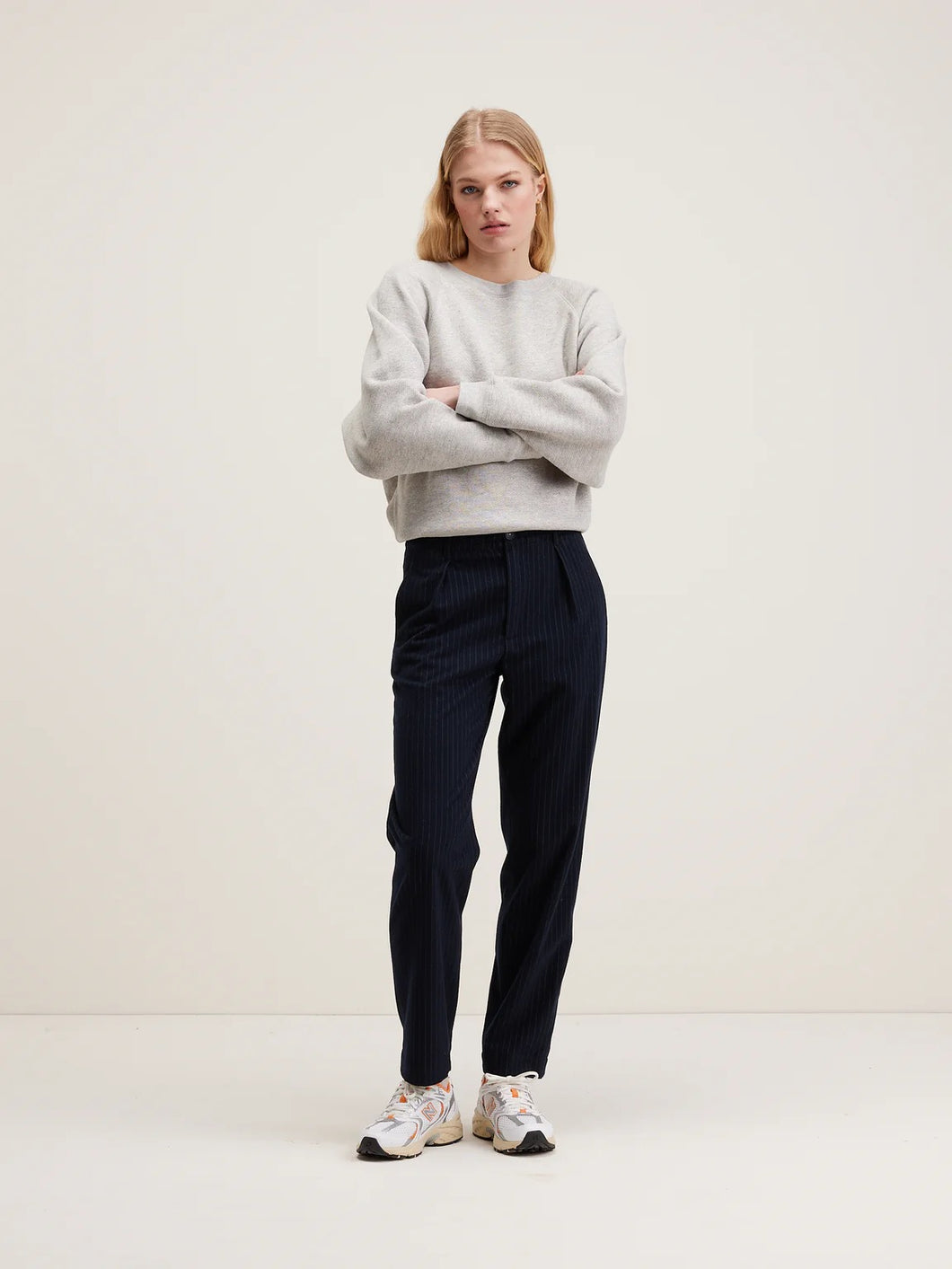 VILLA Pinstripe Slouchy Pants - Navy