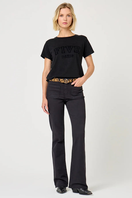 Luna cotton flares in black by Five Paris. Available at aprilmae - a womenswear boutique located in Chiswick west London specialising in contemporary, everyday clothing for women.  Visit our shop on Devonshire Road W4 for the latest arrivals from brands including Rains, Rails, Bellerose, Bonte, Vanessa Bruno, Hartford and Colorful Standard.