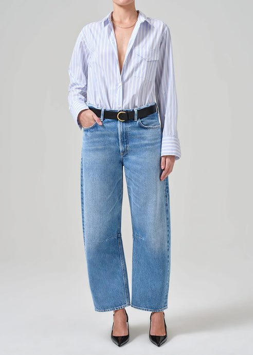 The Miro jean by Citizens of Humanity is a tapered take on the barrel leg silhouette. Shown in faded blue with a vintage hand feel. Available at aprilmae - a womenswear boutique located in Chiswick west London specialising in contemporary, everyday clothing for women.  Visit our shop on Devonshire Road W4 for the latest arrivals from brands including Rains, Rails, Bellerose, Bonte, Vanessa Bruno, Hartford and Colorful Standard.