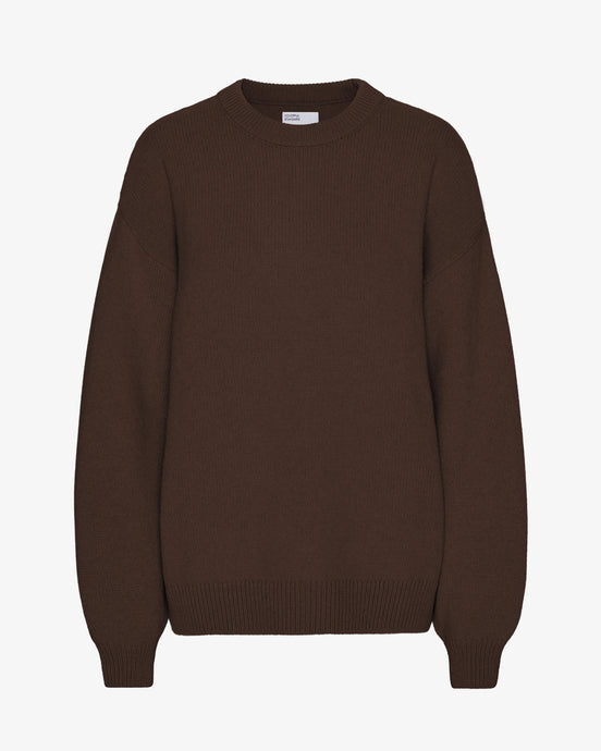 Colourful Standard Women's Merino Wool Oversized Crew in Coffee Brown the epitome of cozy sophistication. Crafted from premium recycled merino wool, this oversized crewneck sweater offers unparalleled softness, breathability, and temperature regulation for year-round comfort.Available at aprilmae - a womenswear boutique located in Chiswick west London specialising in contemporary, everyday clothing for women.  Visit our shop on Devonshire Road W4 for the latest arrivals.
