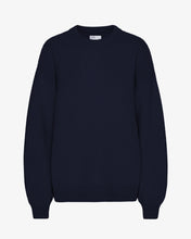Load image into Gallery viewer, Colourful Standard Women&#39;s Merino Wool Oversized Crew in Navy Blue the epitome of cozy sophistication. Crafted from premium recycled merino wool, this oversized crewneck sweater offers unparalleled softness, breathability, and temperature regulation for year-round comfort.Available at aprilmae - a womenswear boutique located in Chiswick west London specialising in contemporary, everyday clothing for women.  Visit our shop on Devonshire Road W4 for the latest arrivals.
