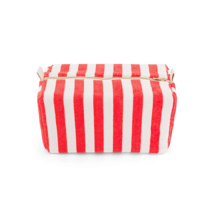 Red and white striped Terry toiletry pouch on a white background by Rose in April. Available at aprilmae - a womenswear boutique located in Chiswick west London specialising in contemporary, everyday clothing for women.  Visit our shop on Devonshire Road W4 for the latest arrivals from brands including Rains, Rails, Bellerose, Bonte, Vanessa Bruno, Hartford and Colorful Standard.