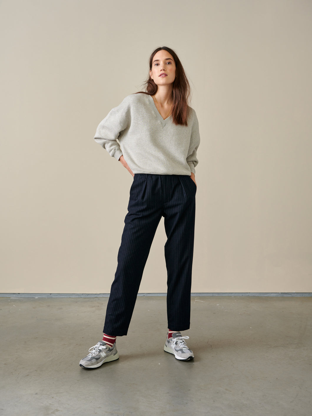 VILLA Pinstripe Slouchy Pants - Navy