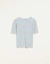 Load image into Gallery viewer, The Seas T-Shirt in nautical stripe from Bellerose is the ideal T-shirt for tucking in to a pair of jeans or a skirt. It features a slimmer fitting shape, boat neck, elbow length sleeves in a light and breezy fabric. Aprilmae contemporary designer womenswear in Chiswick.
